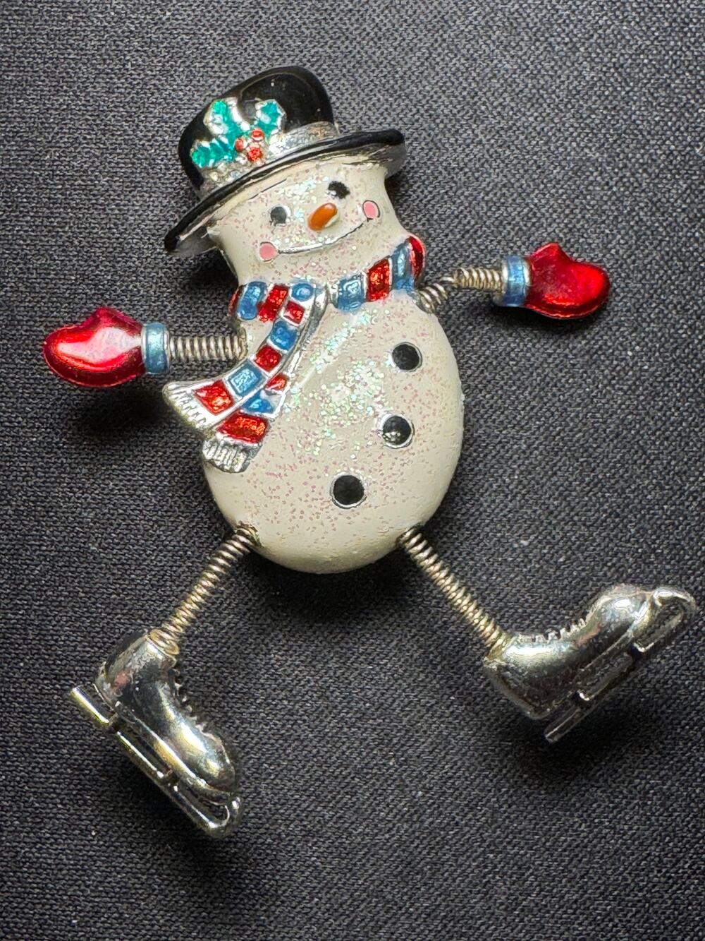 Vintage Danecraft Articulating Ice Skating Snowman Brooch